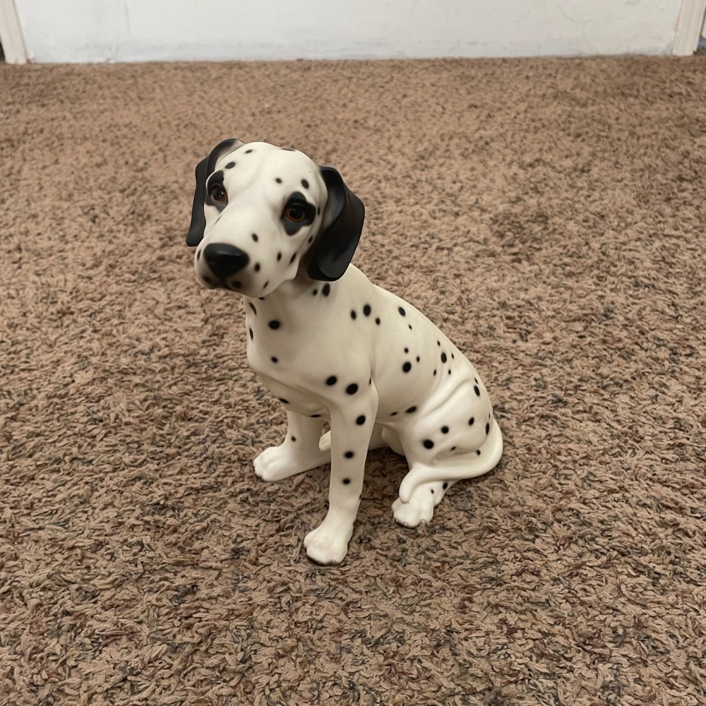 Vintage Ceramic Dalmatian Dog Figurine Puppy Statue Black White Spotted READ